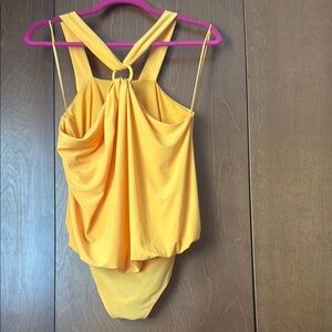 Express Sunny Yellow O Ring Halter Neckline Draped Bodysuit NWT Sz M